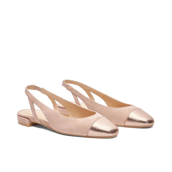 New Stuart Weitzman Sleek Slingback Flat Suede Crushed Metallic Sz 6 - Picture 2 of 11